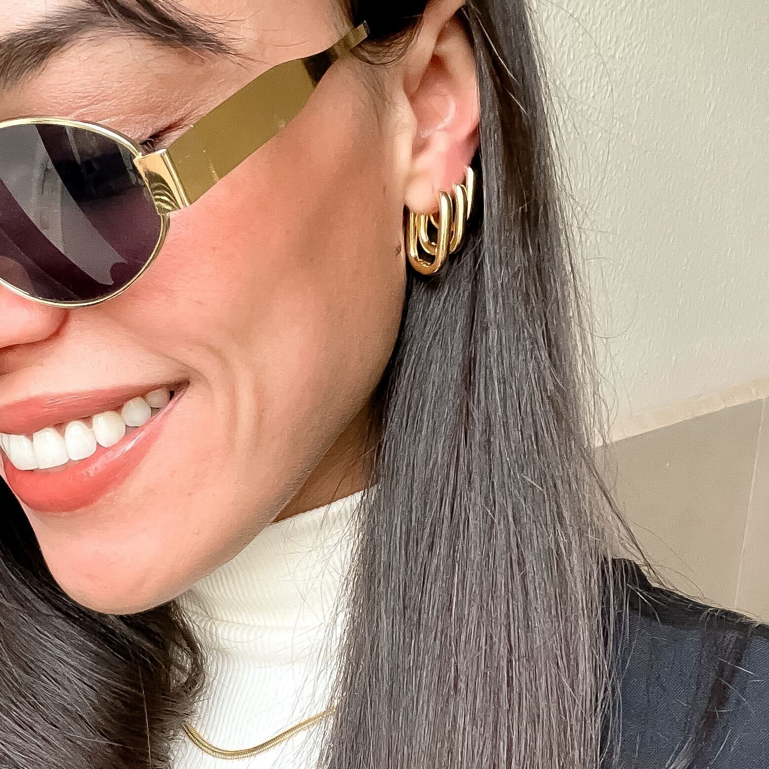 Trio de Brincos Retangular Elos Banhado a Ouro 18k - Imagem 3