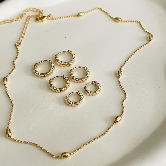 Trio argolas bolinhas Pop  Banhado a Ouro 18K