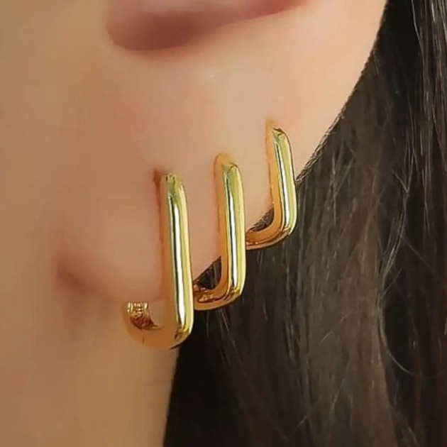 Trio Contorno – Brinco Geométrico Folheado a Ouro 18K com Design Sofisticado
