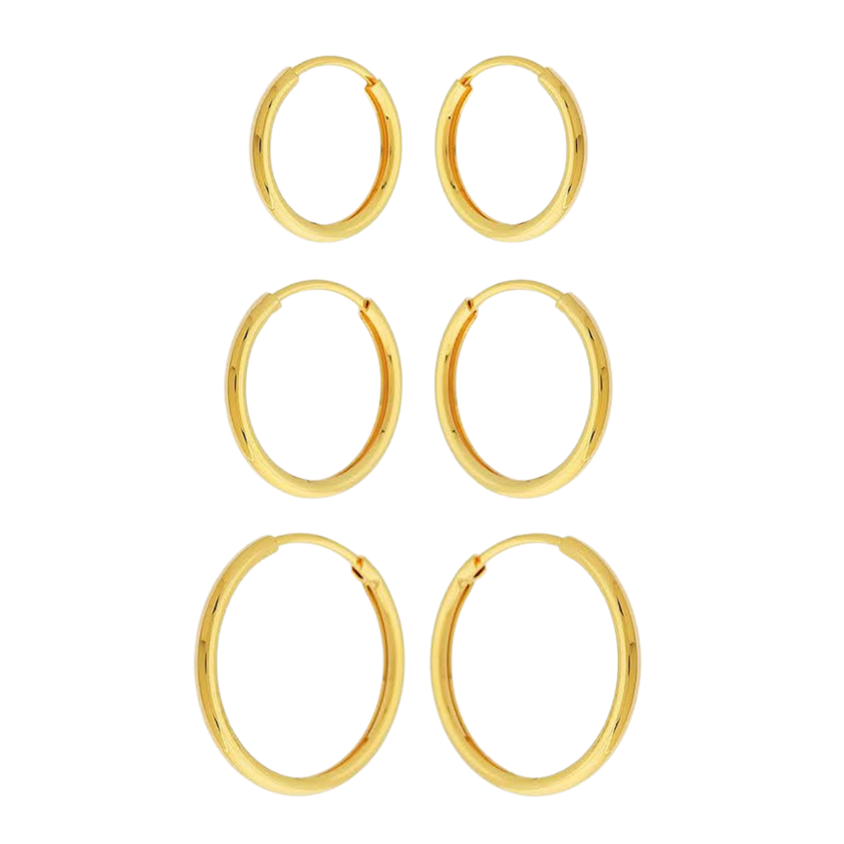 Essential Trio – Conjunto de três pares de brincos de argola folheados a ouro 18K em diferentes tamanhos.
