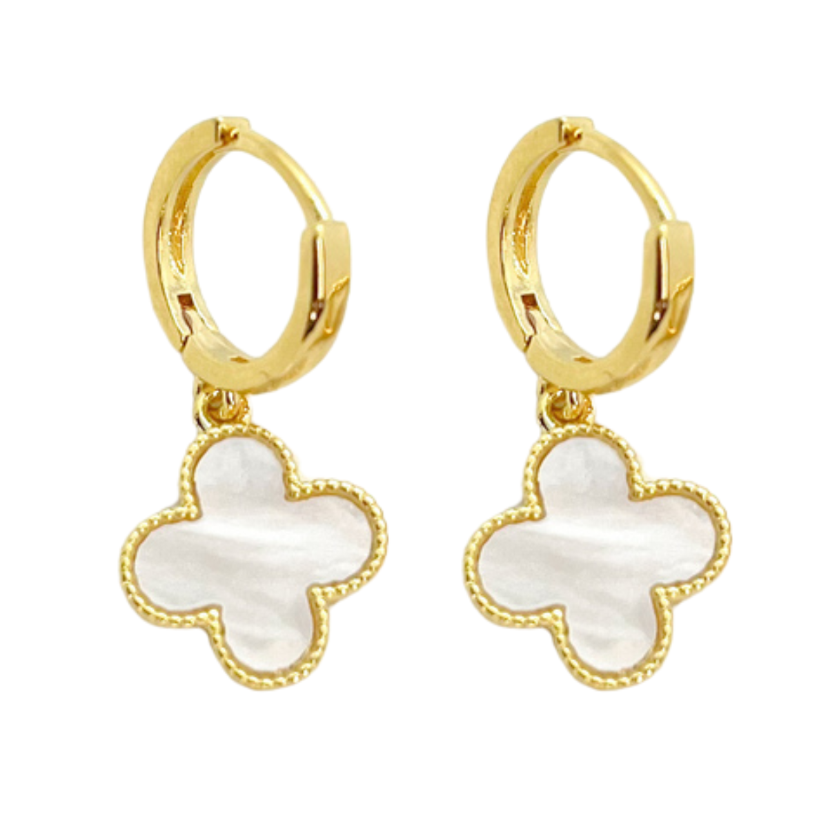 Brinco Trevo Branco Banhado a Ouro 18k - Imagem 2