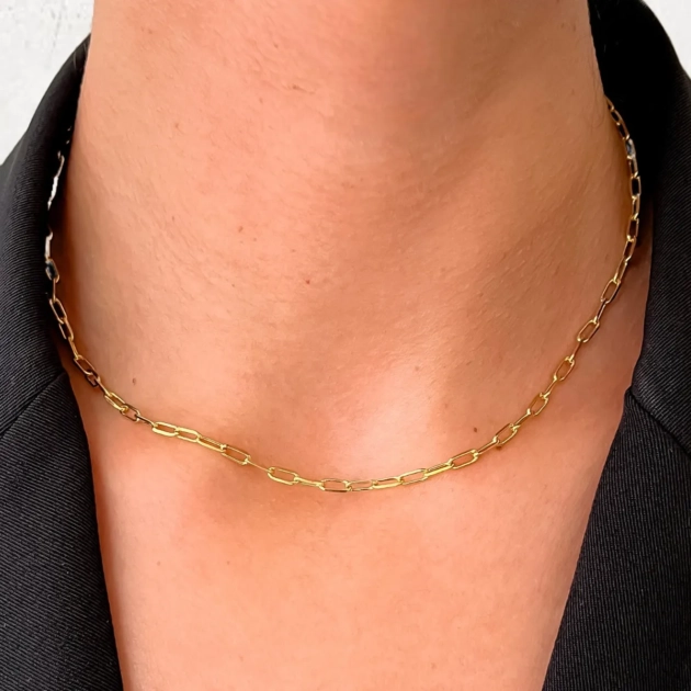 Colar Fluxo 01 com corrente de elos finos banhado a ouro 18K